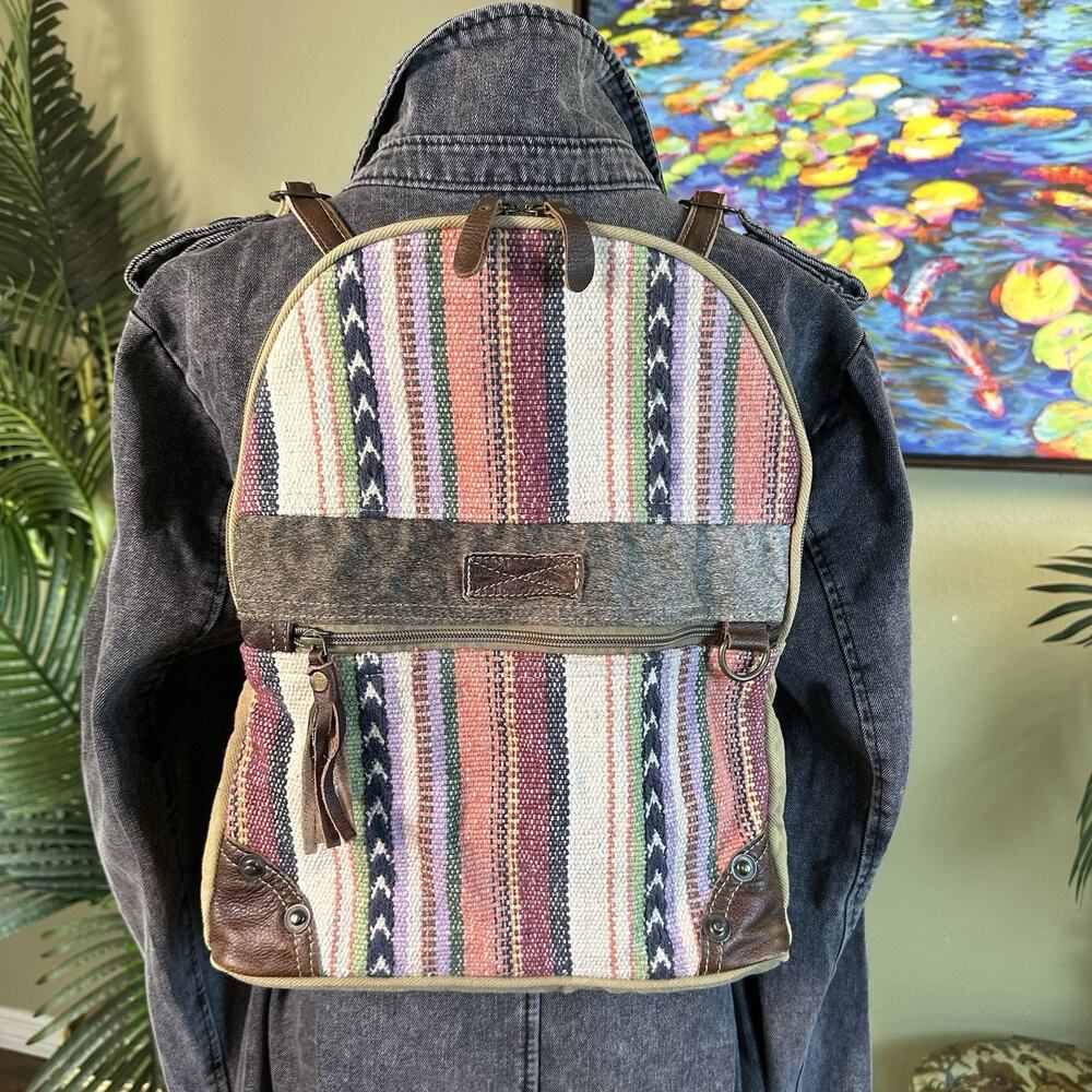 Myra Backpack Canvas weave Hair on Hide boho Western Leather - perfect !